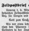 Leserbrief: Lauterbacher Anzeiger 1.12.1914